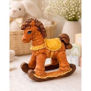 Vintage Scioto Quilted Rocking Horse Figurine Signed Betty Drader 87 Ceramic 9.5